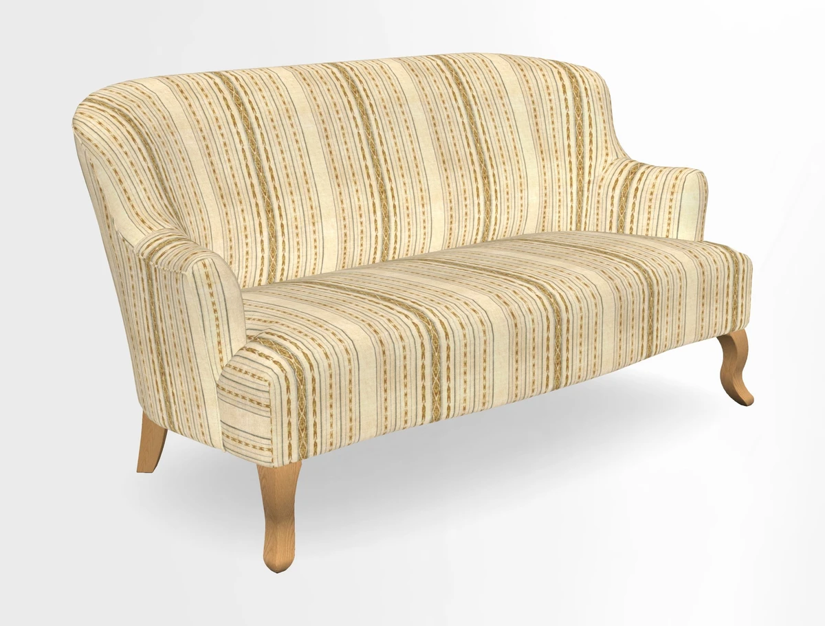 Grassington 3 Seater Sofa in RHS Botanicals on Velvet Ferns Toile Olive with scatter in Almost Plain Velvet Harvest