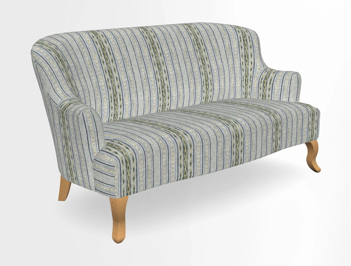 Grassington 3 Seater Sofa in RHS Botanicals on Velvet Ferns Toile Olive with scatter in Almost Plain Velvet Harvest
