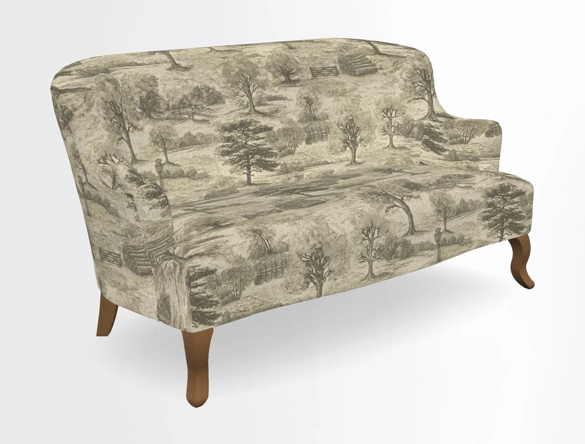 Grassington 3 Seater Sofa in RHS Botanicals on Velvet Ferns Toile Olive with scatter in Almost Plain Velvet Harvest