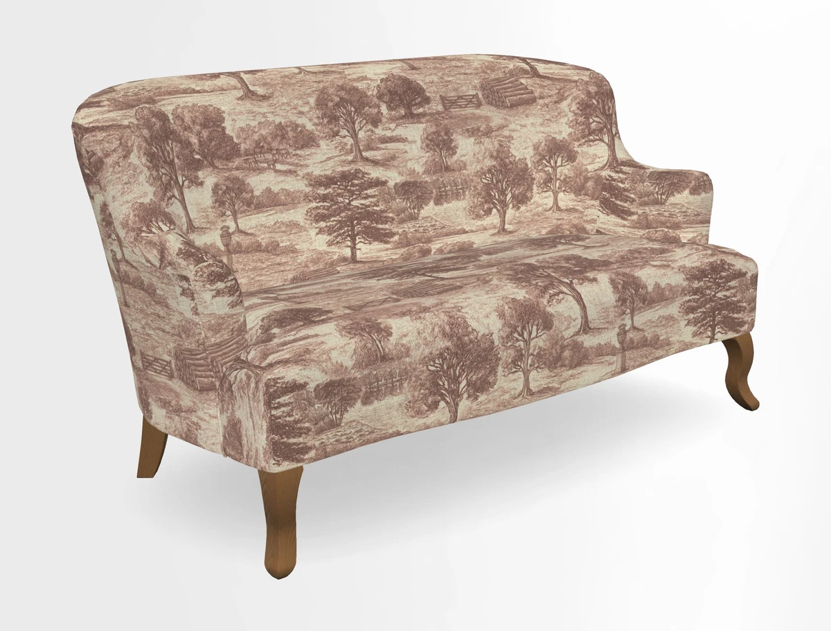 Grassington 3 Seater Sofa in RHS Botanicals on Velvet Ferns Toile Olive with scatter in Almost Plain Velvet Harvest