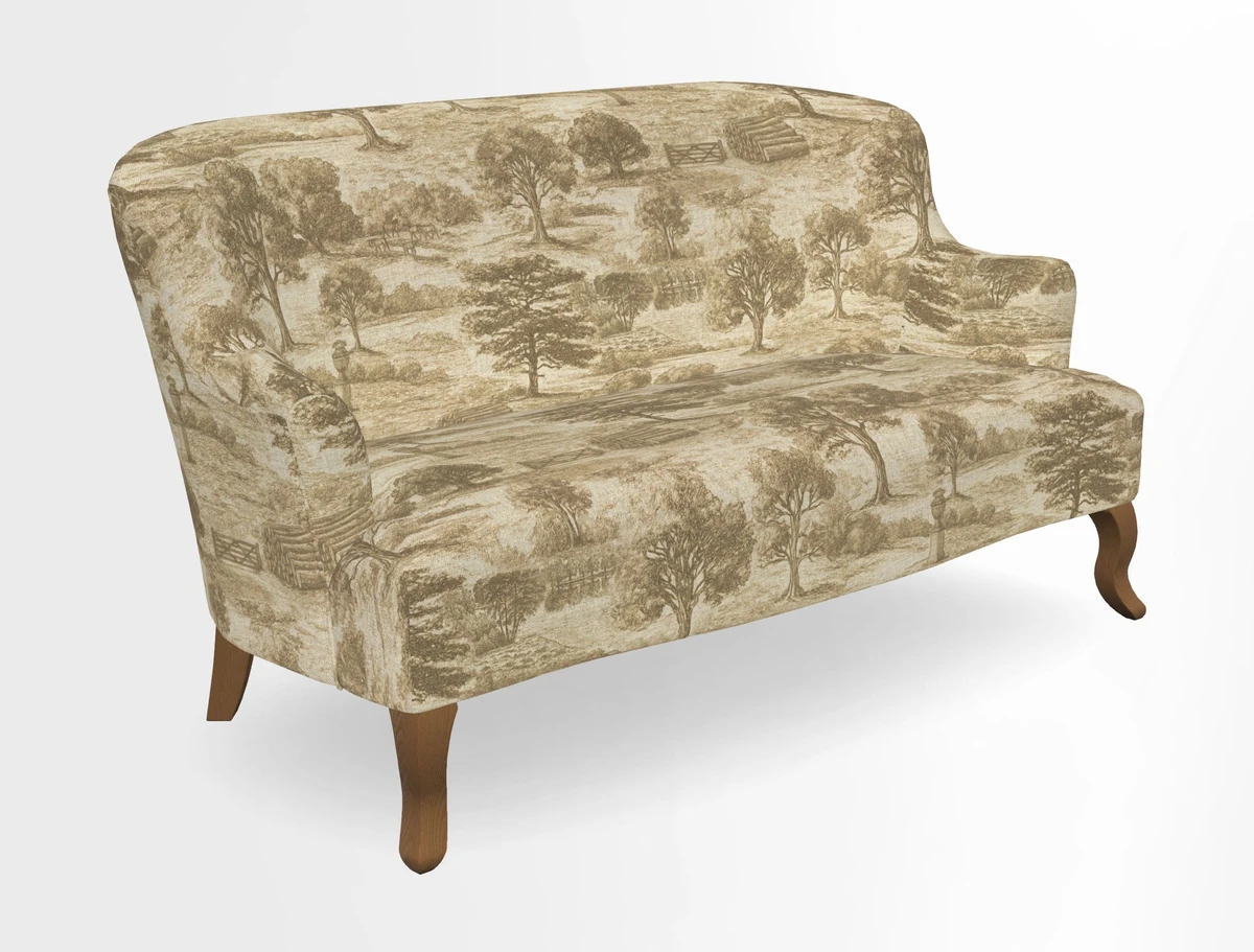 Grassington 3 Seater Sofa in RHS Botanicals on Velvet Ferns Toile Olive with scatter in Almost Plain Velvet Harvest