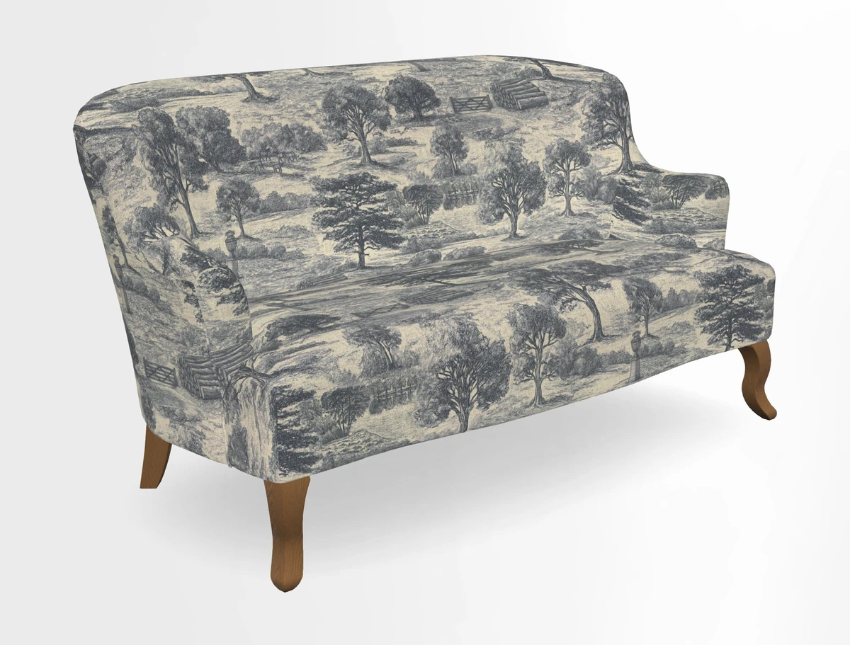 Grassington 3 Seater Sofa in RHS Botanicals on Velvet Ferns Toile Olive with scatter in Almost Plain Velvet Harvest