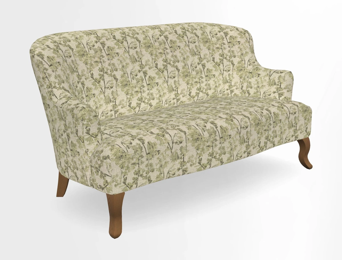 Grassington 3 Seater Sofa in RHS Botanicals on Velvet Ferns Toile Olive with scatter in Almost Plain Velvet Harvest