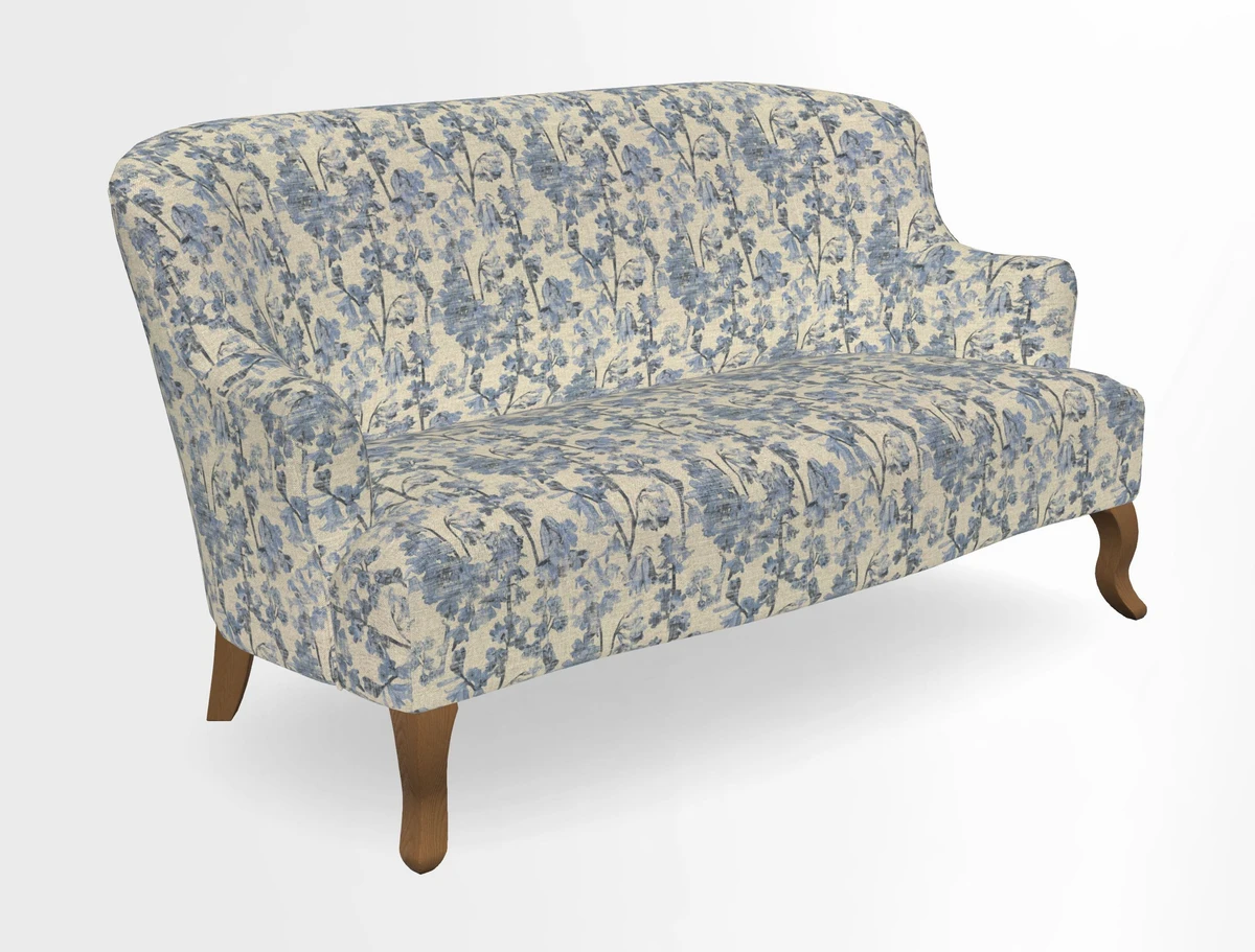 Grassington 3 Seater Sofa in RHS Botanicals on Velvet Ferns Toile Olive with scatter in Almost Plain Velvet Harvest