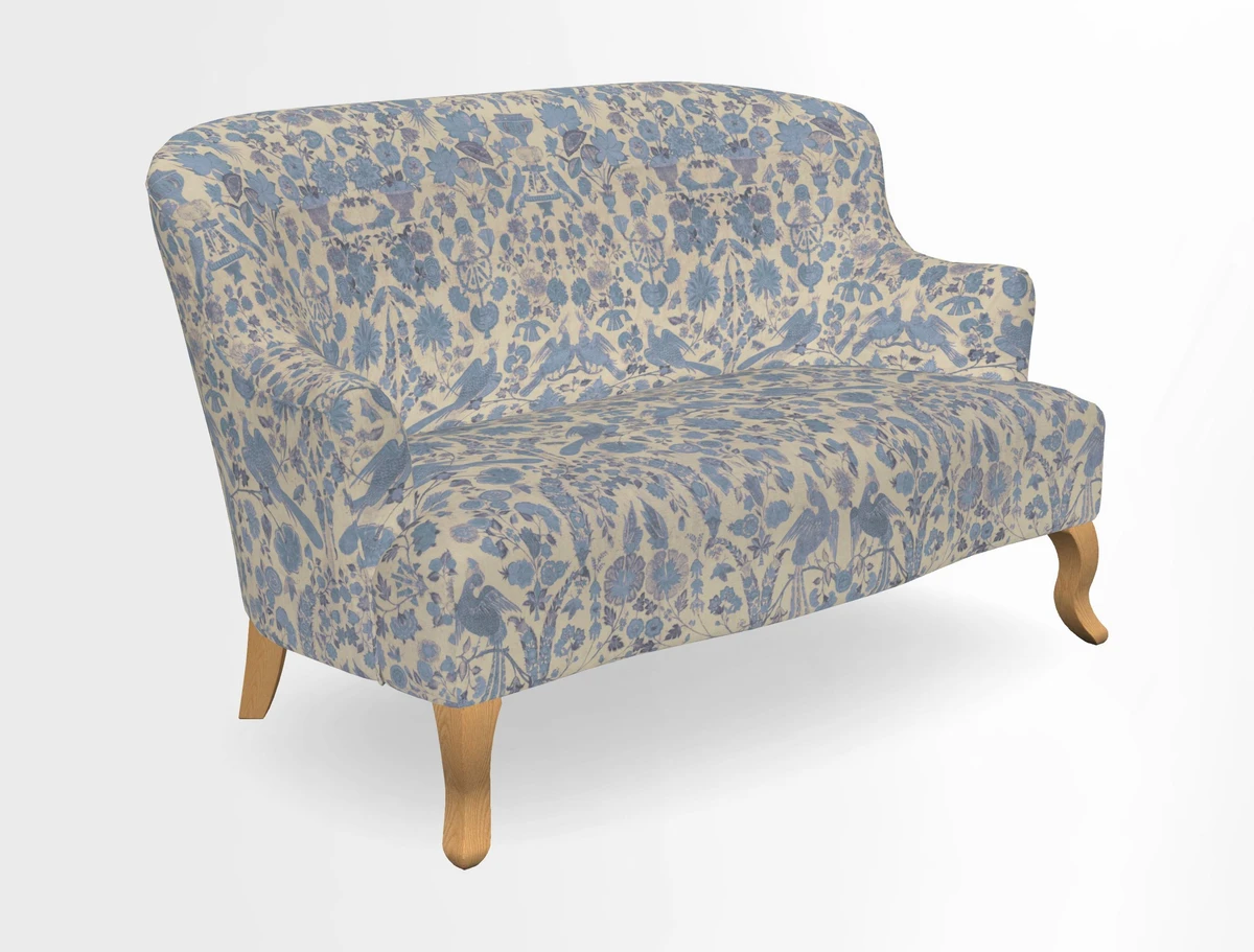 Grassington 3 Seater Sofa in RHS Botanicals on Velvet Ferns Toile Olive with scatter in Almost Plain Velvet Harvest