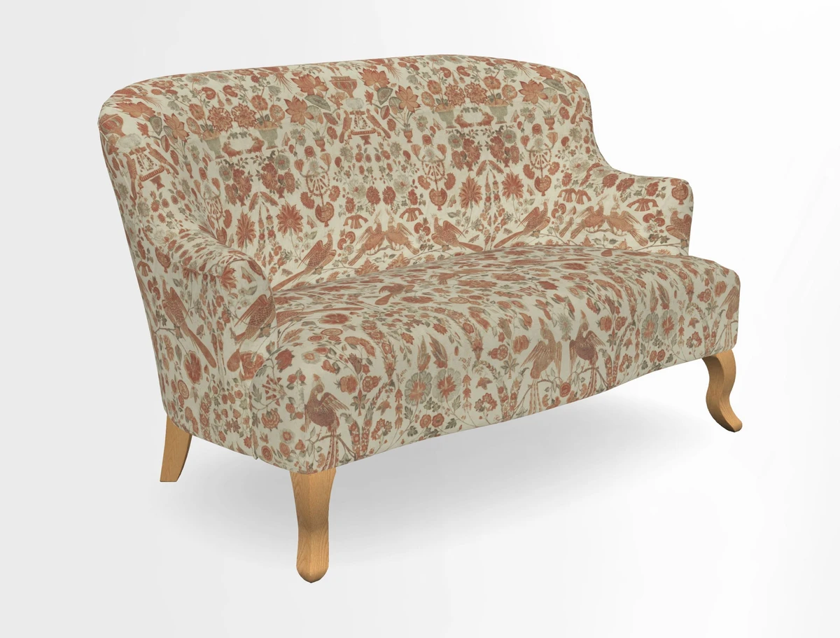 Grassington 3 Seater Sofa in RHS Botanicals on Velvet Ferns Toile Olive with scatter in Almost Plain Velvet Harvest