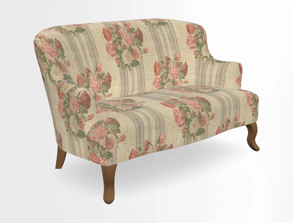 Grassington 3 Seater Sofa in RHS Botanicals on Velvet Ferns Toile Olive with scatter in Almost Plain Velvet Harvest