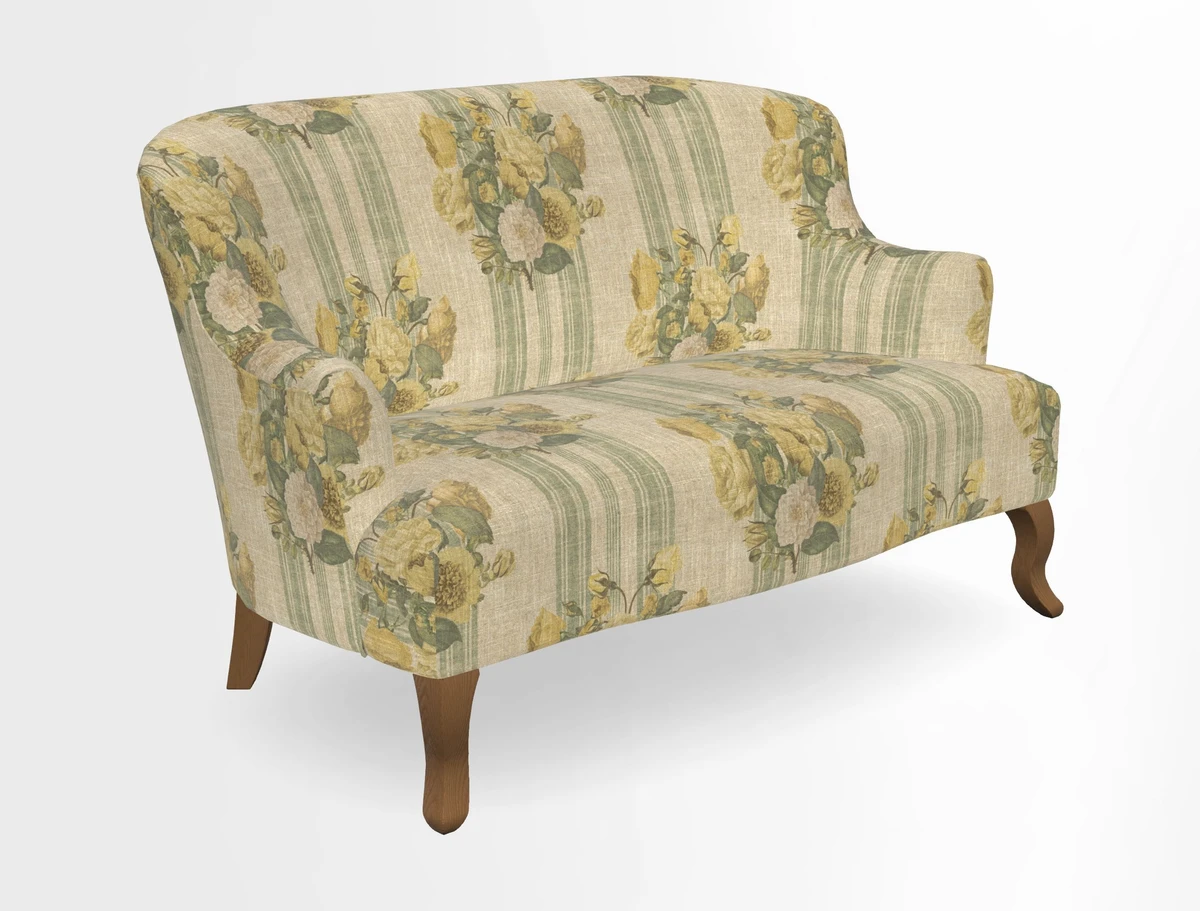 Grassington 3 Seater Sofa in RHS Botanicals on Velvet Ferns Toile Olive with scatter in Almost Plain Velvet Harvest