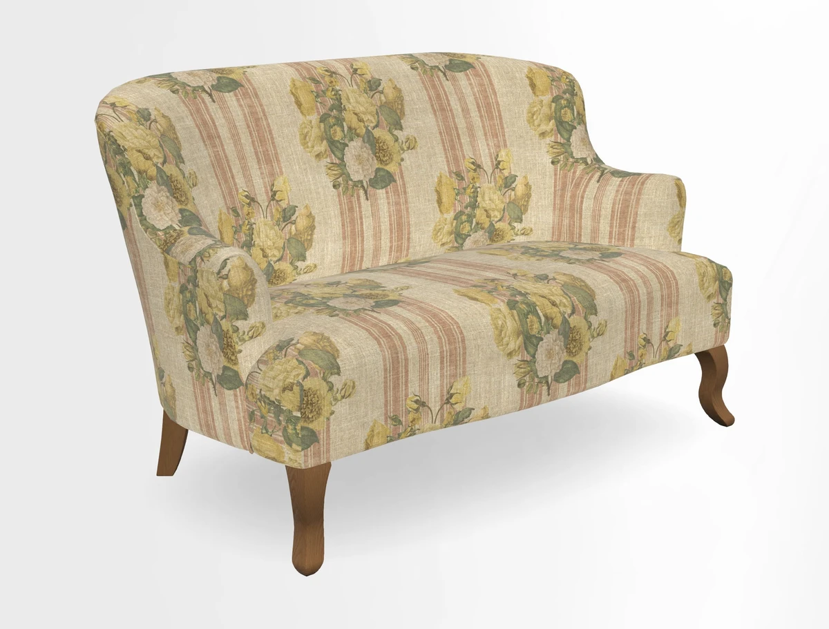 Grassington 3 Seater Sofa in RHS Botanicals on Velvet Ferns Toile Olive with scatter in Almost Plain Velvet Harvest