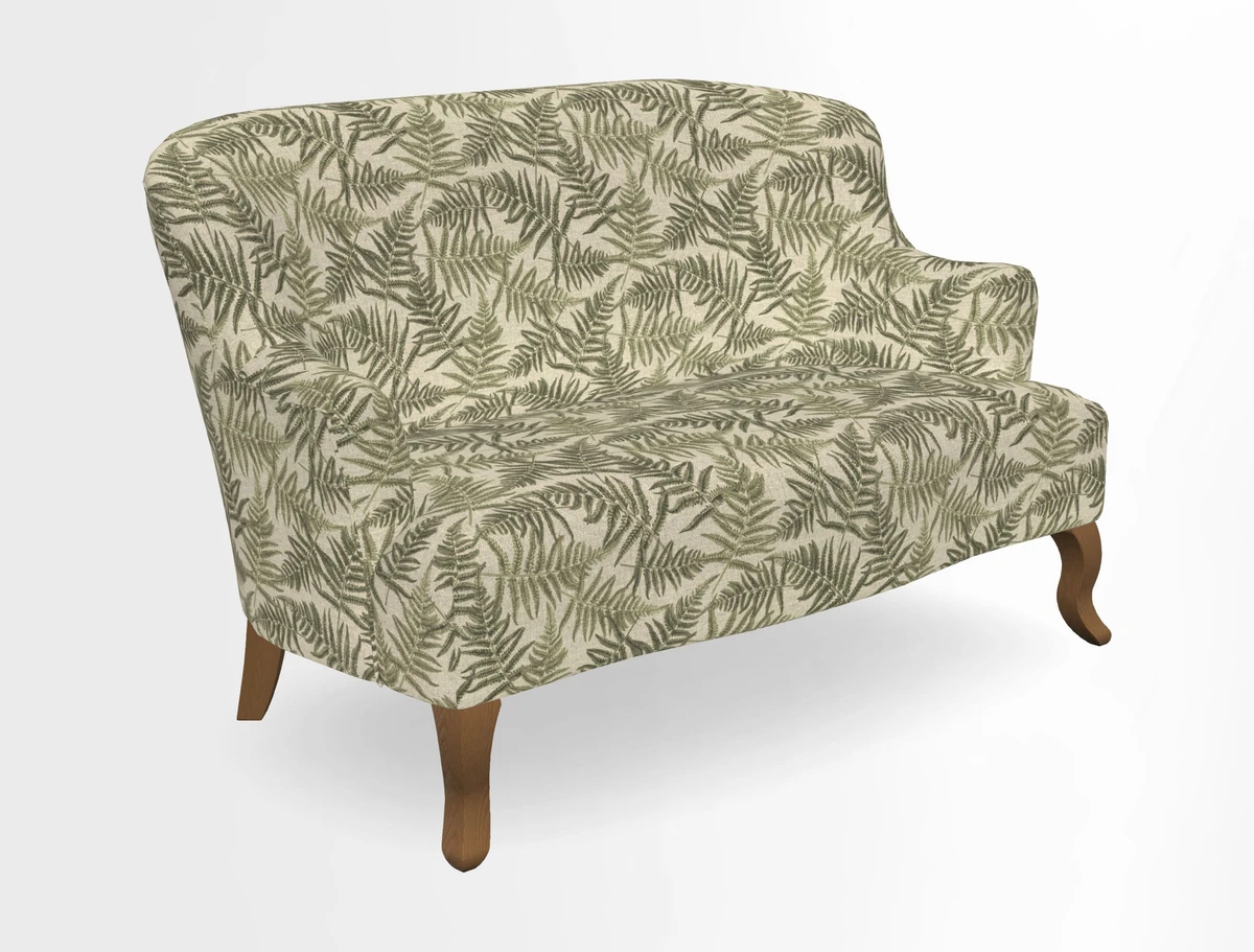 Grassington 3 Seater Sofa in RHS Botanicals on Velvet Ferns Toile Olive with scatter in Almost Plain Velvet Harvest