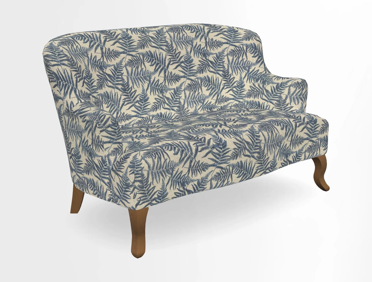Grassington 3 Seater Sofa in RHS Botanicals on Velvet Ferns Toile Olive with scatter in Almost Plain Velvet Harvest