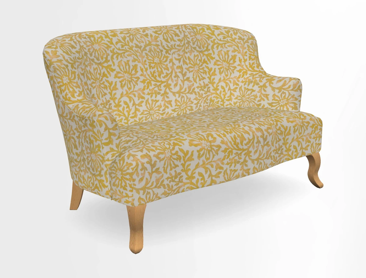 Grassington 3 Seater Sofa in RHS Botanicals on Velvet Ferns Toile Olive with scatter in Almost Plain Velvet Harvest