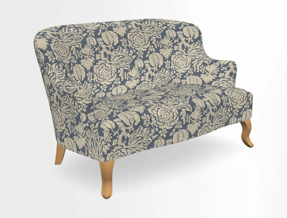 Grassington 3 Seater Sofa in RHS Botanicals on Velvet Ferns Toile Olive with scatter in Almost Plain Velvet Harvest