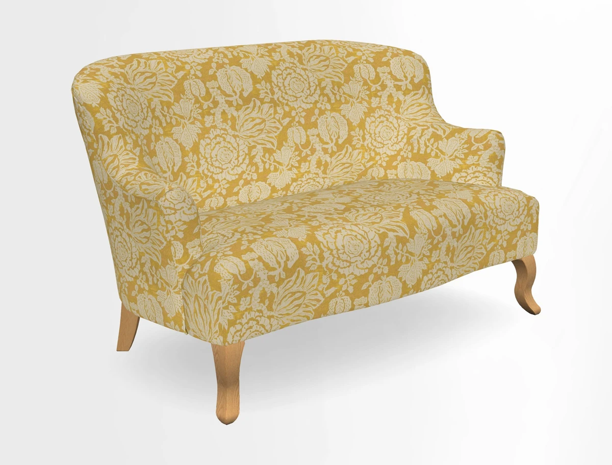 Grassington 3 Seater Sofa in RHS Botanicals on Velvet Ferns Toile Olive with scatter in Almost Plain Velvet Harvest