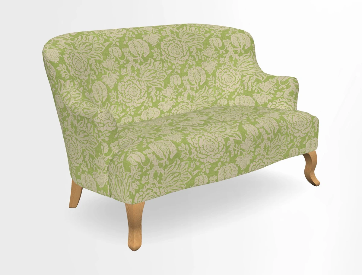 Grassington 3 Seater Sofa in RHS Botanicals on Velvet Ferns Toile Olive with scatter in Almost Plain Velvet Harvest