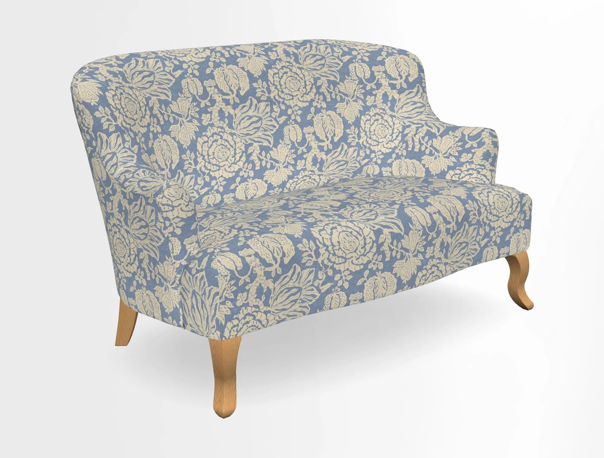 Grassington 3 Seater Sofa in RHS Botanicals on Velvet Ferns Toile Olive with scatter in Almost Plain Velvet Harvest