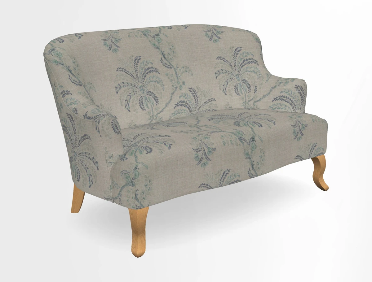 Grassington 3 Seater Sofa in RHS Botanicals on Velvet Ferns Toile Olive with scatter in Almost Plain Velvet Harvest