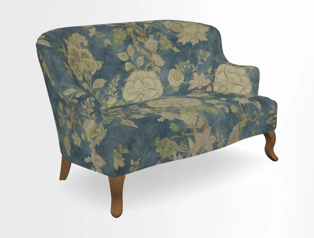 Grassington 3 Seater Sofa in RHS Botanicals on Velvet Ferns Toile Olive with scatter in Almost Plain Velvet Harvest