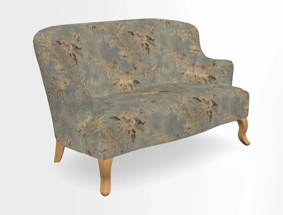 Grassington 3 Seater Sofa in RHS Botanicals on Velvet Ferns Toile Olive with scatter in Almost Plain Velvet Harvest