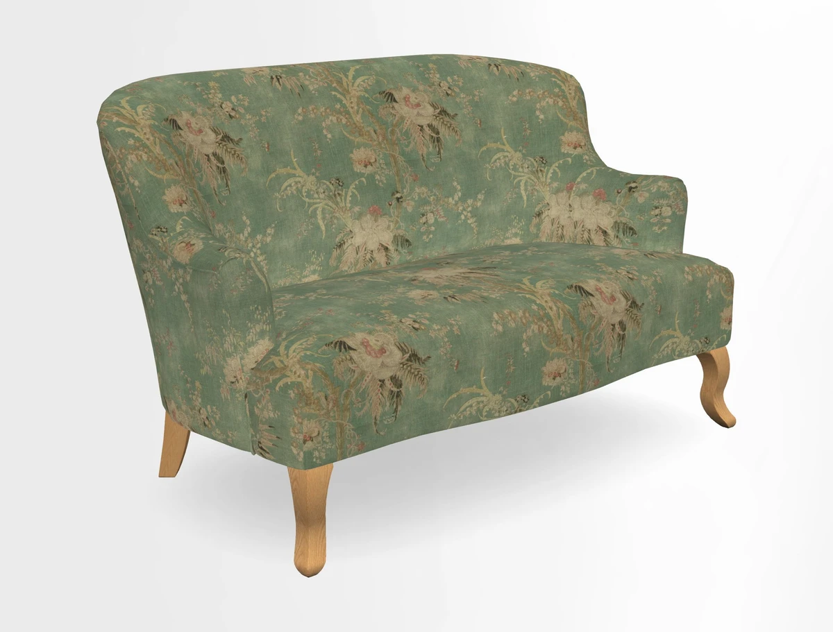 Grassington 3 Seater Sofa in RHS Botanicals on Velvet Ferns Toile Olive with scatter in Almost Plain Velvet Harvest