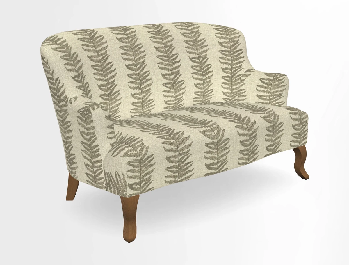 Grassington 3 Seater Sofa in RHS Botanicals on Velvet Ferns Toile Olive with scatter in Almost Plain Velvet Harvest