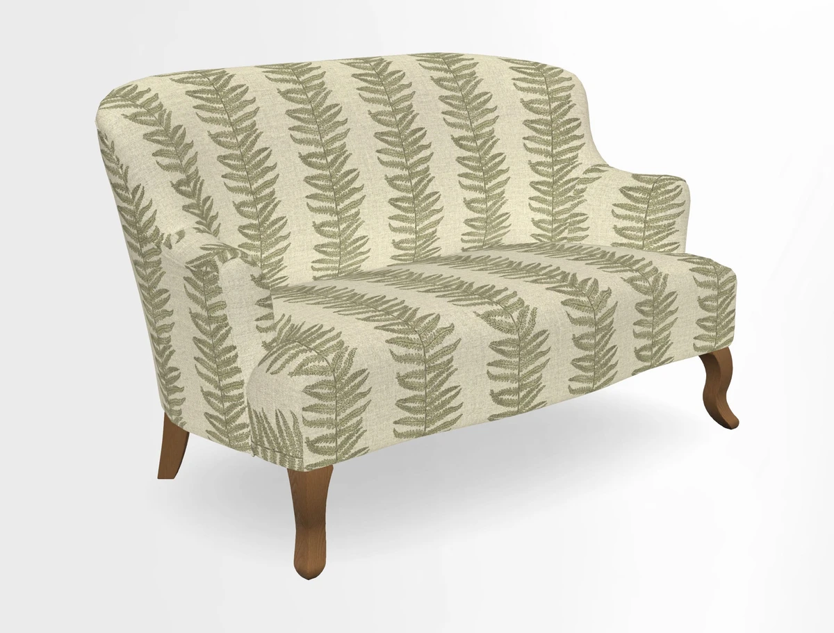 Grassington 3 Seater Sofa in RHS Botanicals on Velvet Ferns Toile Olive with scatter in Almost Plain Velvet Harvest