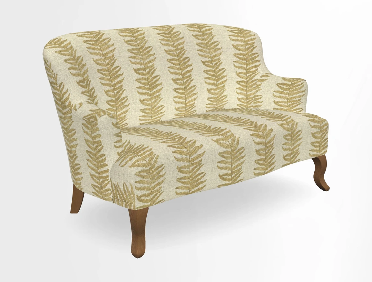 Grassington 3 Seater Sofa in RHS Botanicals on Velvet Ferns Toile Olive with scatter in Almost Plain Velvet Harvest