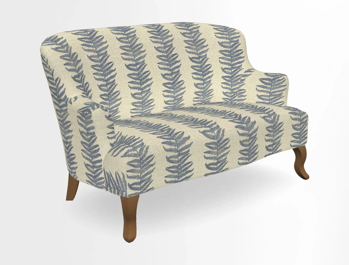 Grassington 3 Seater Sofa in RHS Botanicals on Velvet Ferns Toile Olive with scatter in Almost Plain Velvet Harvest