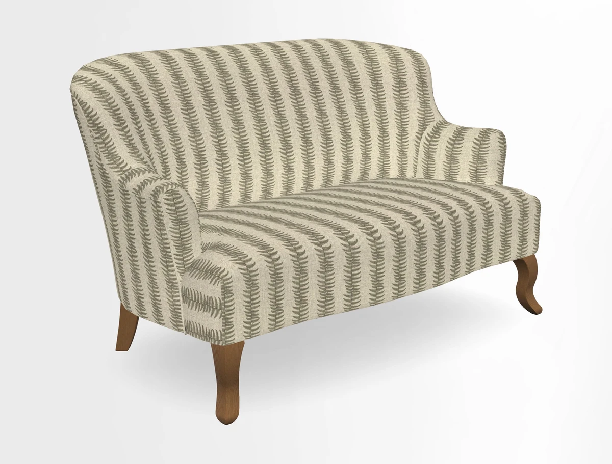 Grassington 3 Seater Sofa in RHS Botanicals on Velvet Ferns Toile Olive with scatter in Almost Plain Velvet Harvest