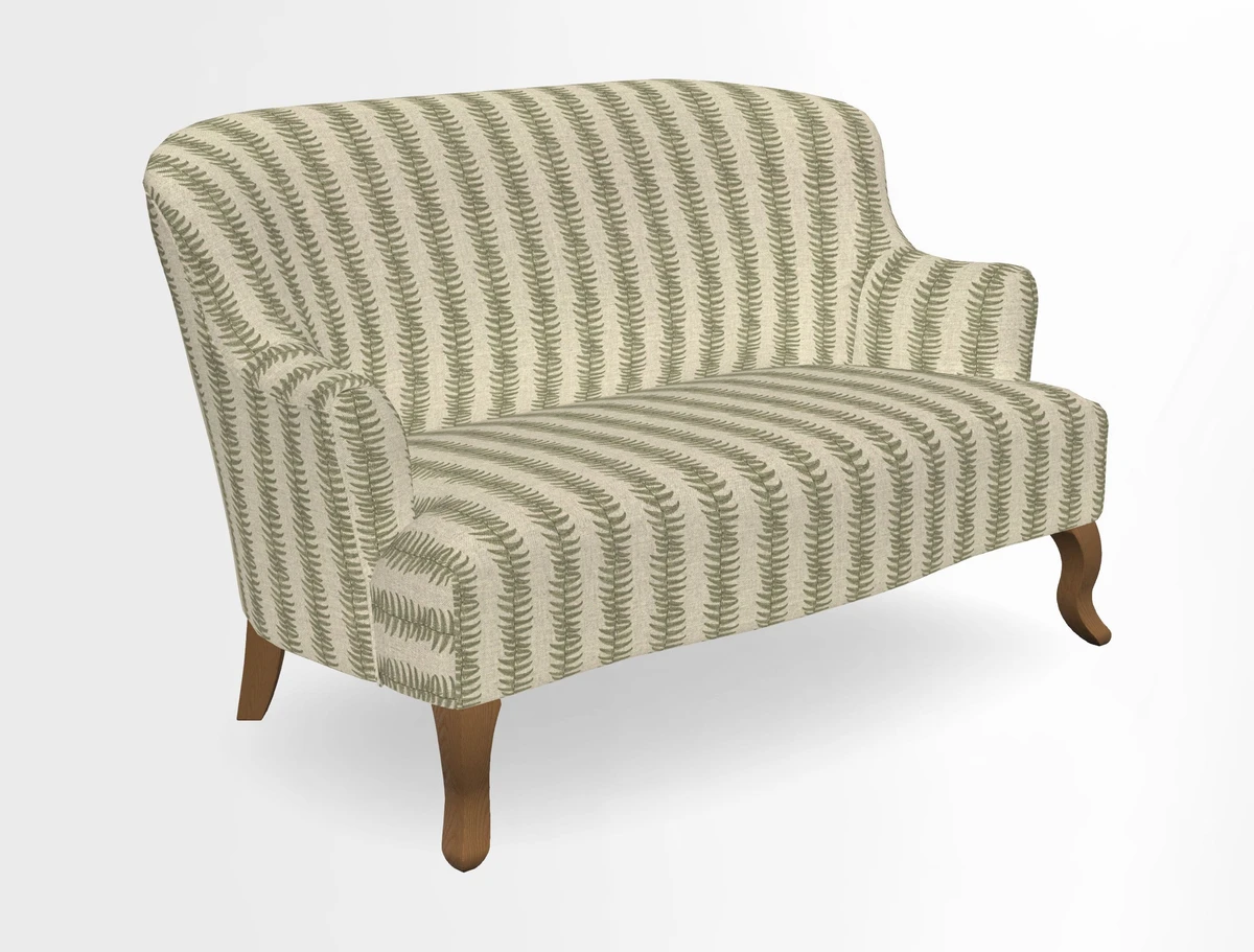 Grassington 3 Seater Sofa in RHS Botanicals on Velvet Ferns Toile Olive with scatter in Almost Plain Velvet Harvest