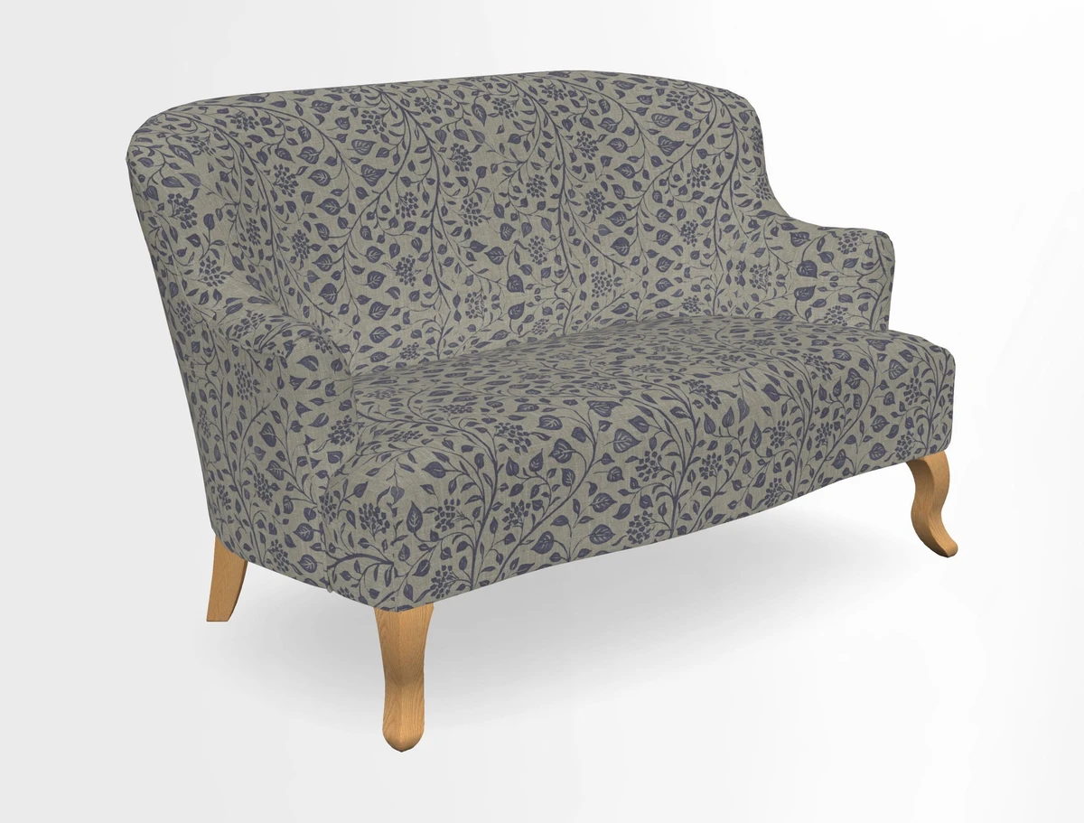 Grassington 3 Seater Sofa in RHS Botanicals on Velvet Ferns Toile Olive with scatter in Almost Plain Velvet Harvest