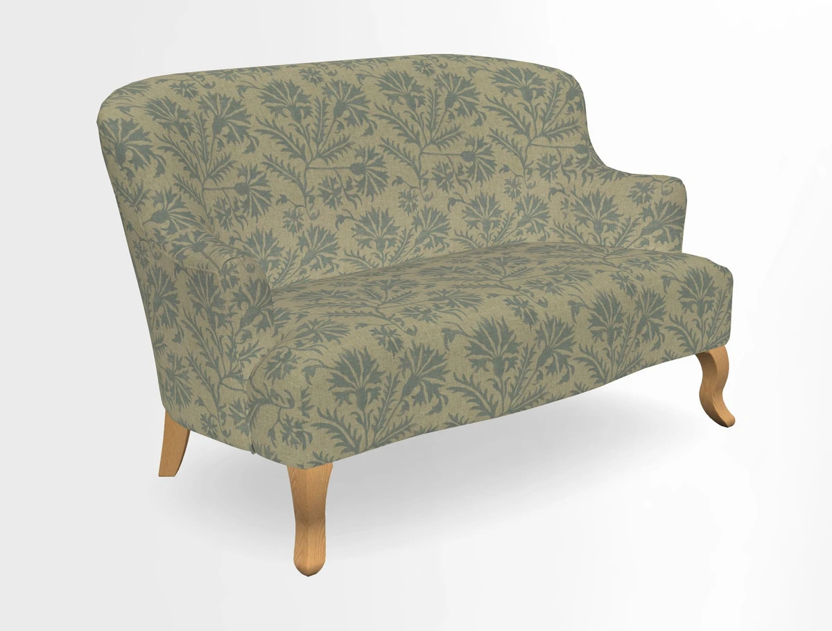 Grassington 3 Seater Sofa in RHS Botanicals on Velvet Ferns Toile Olive with scatter in Almost Plain Velvet Harvest