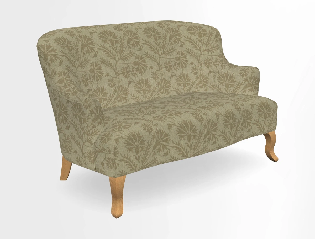 Grassington 3 Seater Sofa in RHS Botanicals on Velvet Ferns Toile Olive with scatter in Almost Plain Velvet Harvest