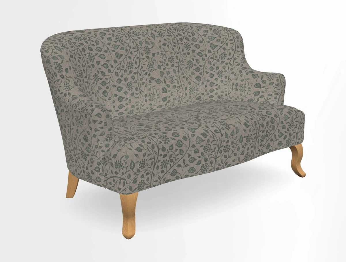 Grassington 3 Seater Sofa in RHS Botanicals on Velvet Ferns Toile Olive with scatter in Almost Plain Velvet Harvest