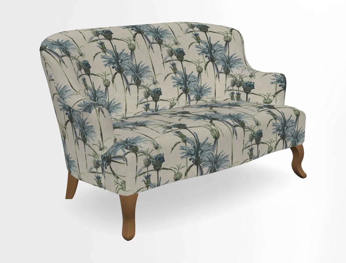 Grassington 3 Seater Sofa in RHS Botanicals on Velvet Ferns Toile Olive with scatter in Almost Plain Velvet Harvest