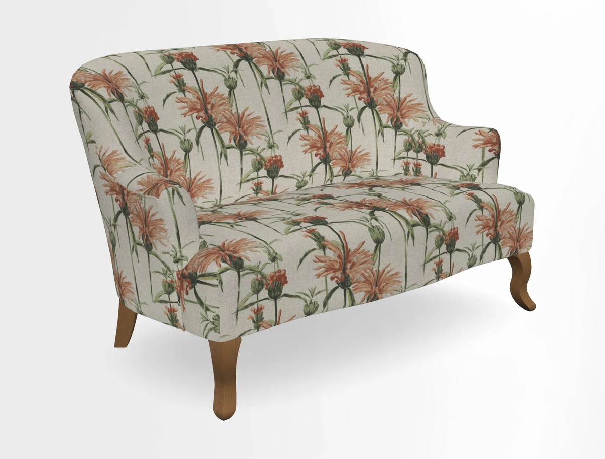 Grassington 3 Seater Sofa in RHS Botanicals on Velvet Ferns Toile Olive with scatter in Almost Plain Velvet Harvest