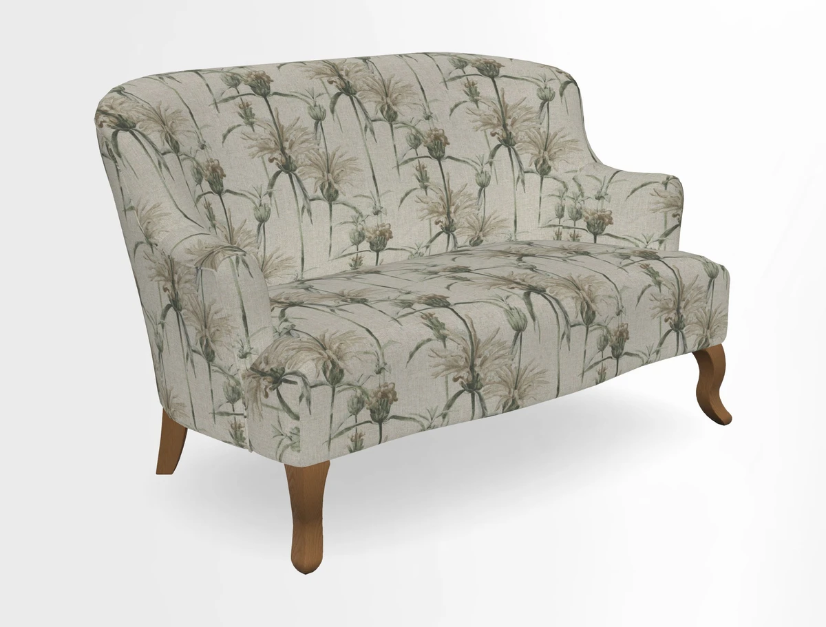 Grassington 3 Seater Sofa in RHS Botanicals on Velvet Ferns Toile Olive with scatter in Almost Plain Velvet Harvest