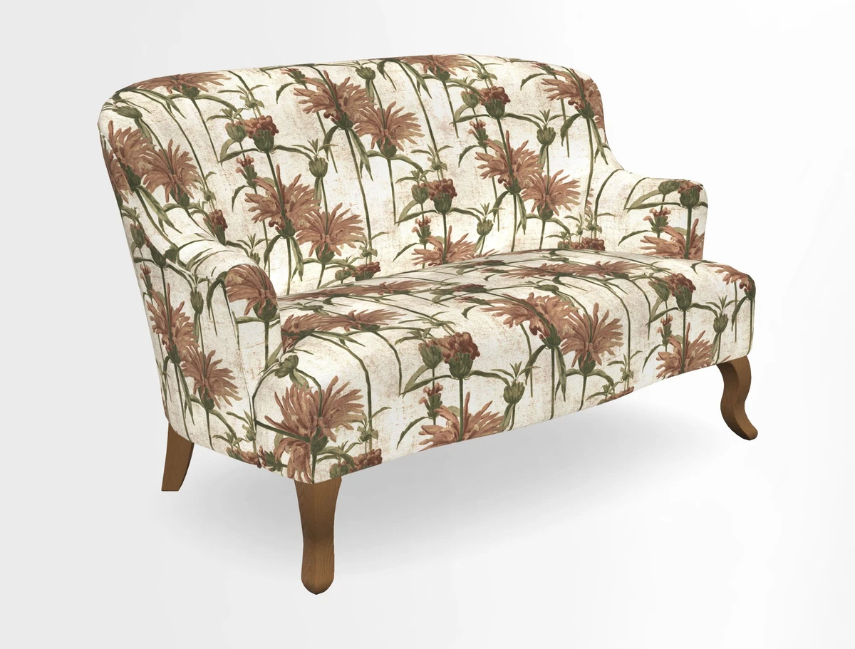 Grassington 3 Seater Sofa in RHS Botanicals on Velvet Ferns Toile Olive with scatter in Almost Plain Velvet Harvest