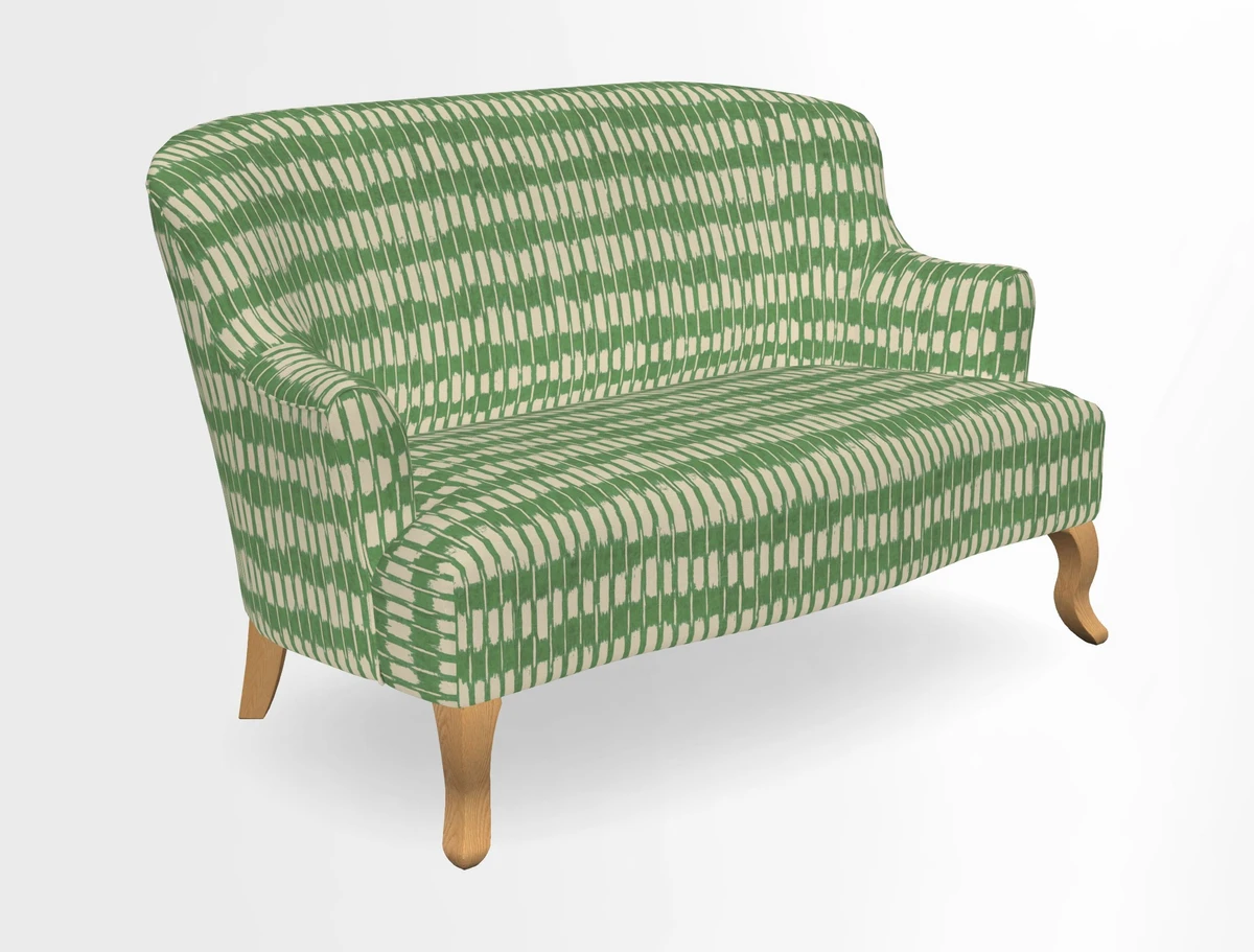 Grassington 3 Seater Sofa in RHS Botanicals on Velvet Ferns Toile Olive with scatter in Almost Plain Velvet Harvest