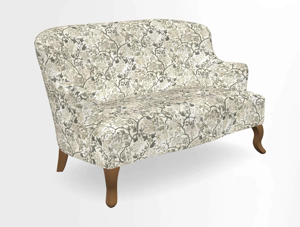 Grassington 3 Seater Sofa in RHS Botanicals on Velvet Ferns Toile Olive with scatter in Almost Plain Velvet Harvest