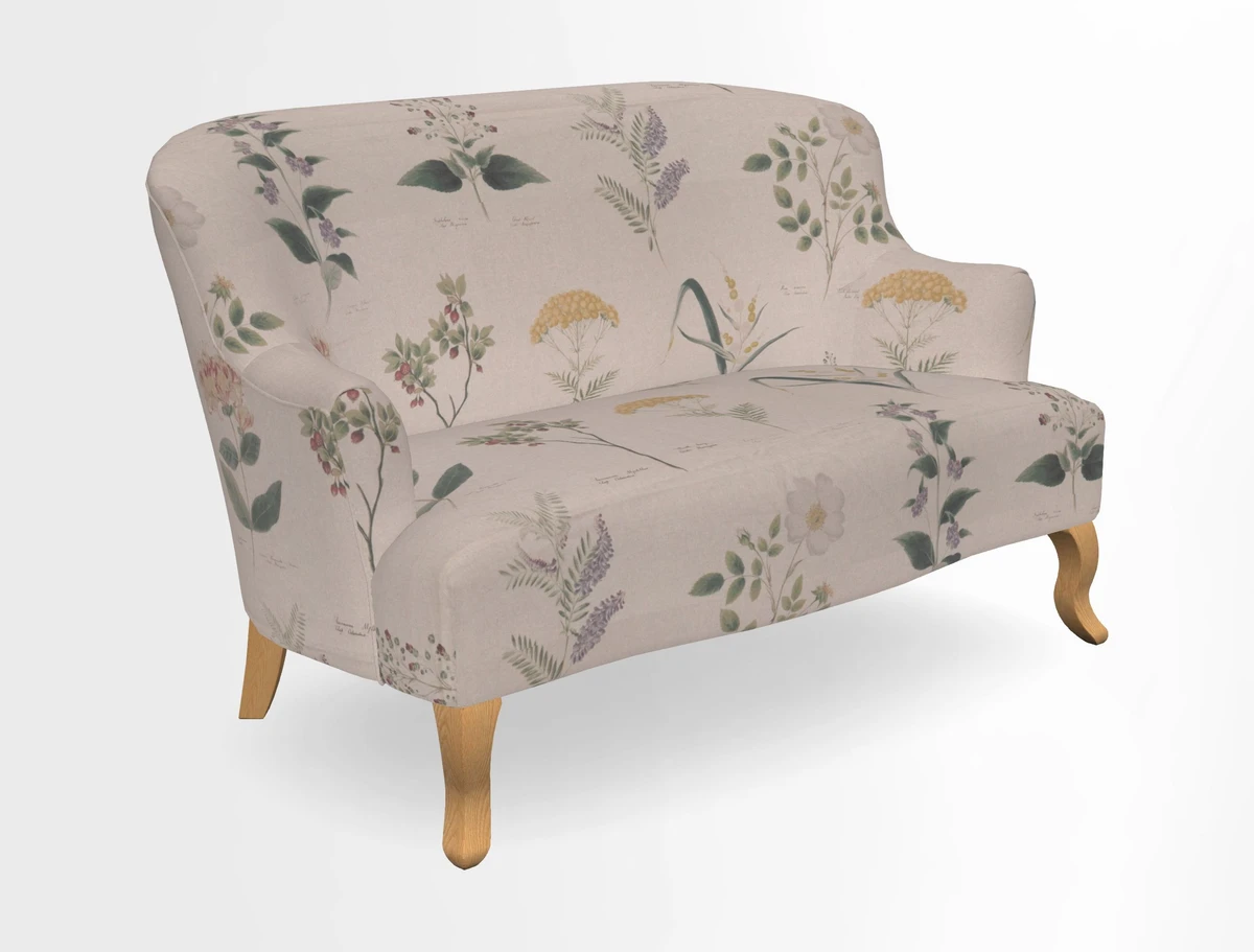 Grassington 3 Seater Sofa in RHS Botanicals on Velvet Ferns Toile Olive with scatter in Almost Plain Velvet Harvest
