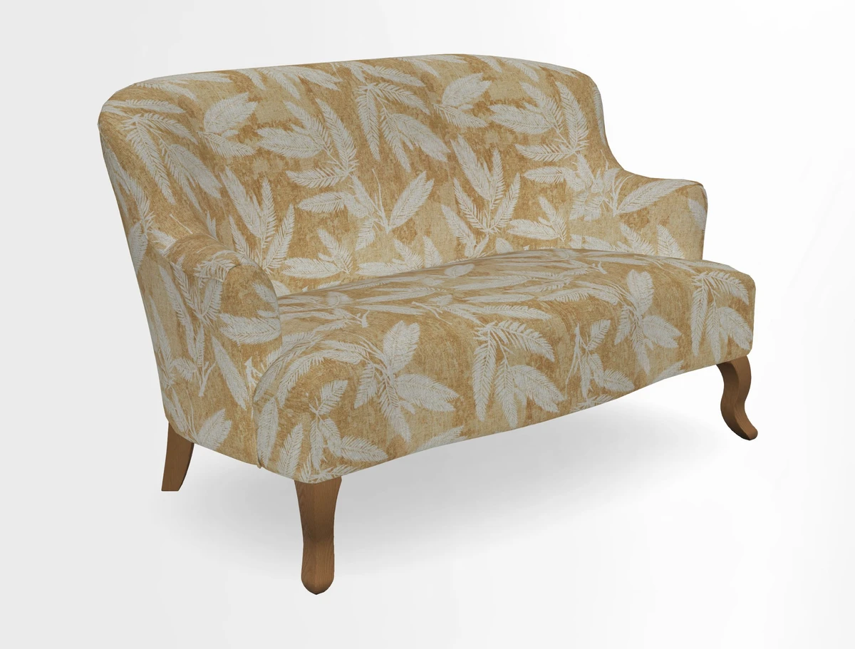 Grassington 3 Seater Sofa in RHS Botanicals on Velvet Ferns Toile Olive with scatter in Almost Plain Velvet Harvest