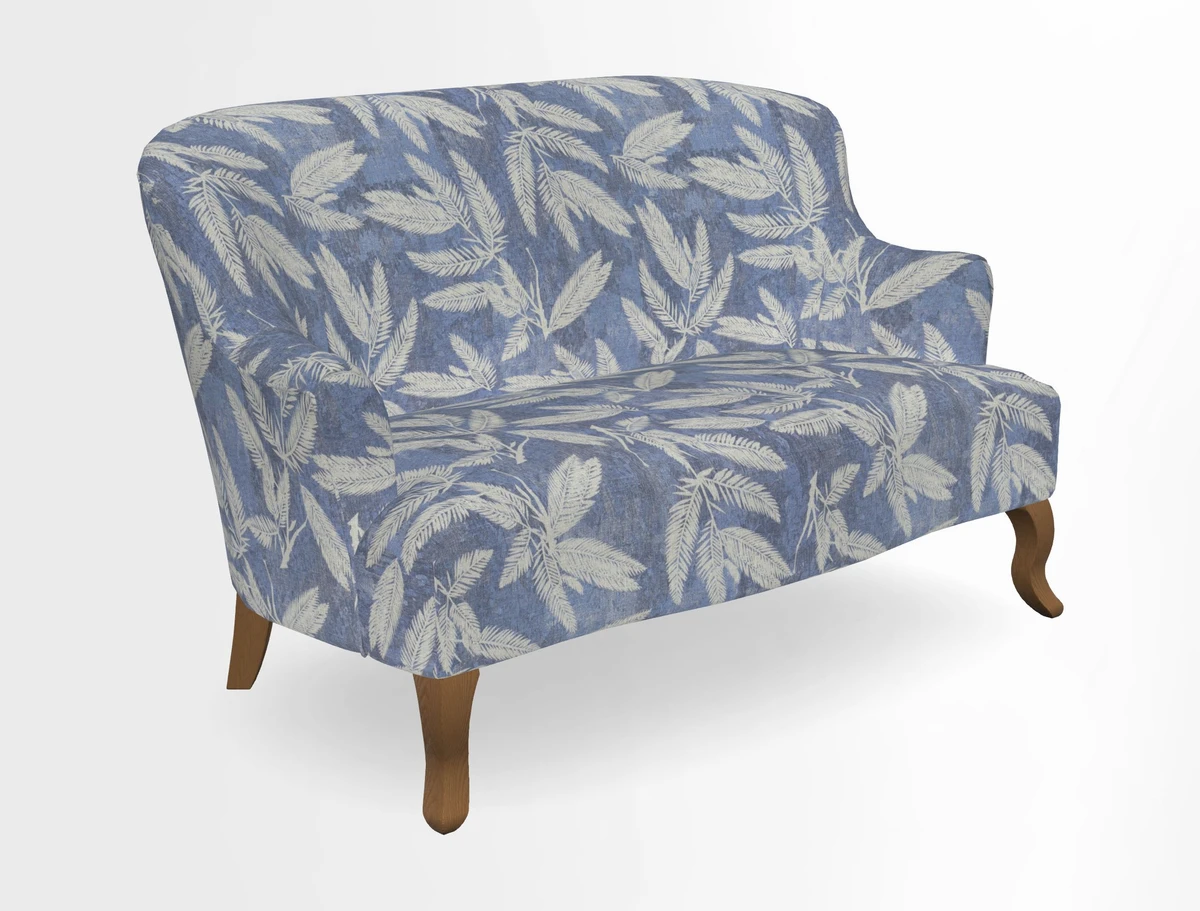 Grassington 3 Seater Sofa in RHS Botanicals on Velvet Ferns Toile Olive with scatter in Almost Plain Velvet Harvest