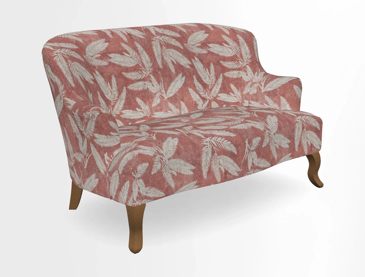 Grassington 3 Seater Sofa in RHS Botanicals on Velvet Ferns Toile Olive with scatter in Almost Plain Velvet Harvest