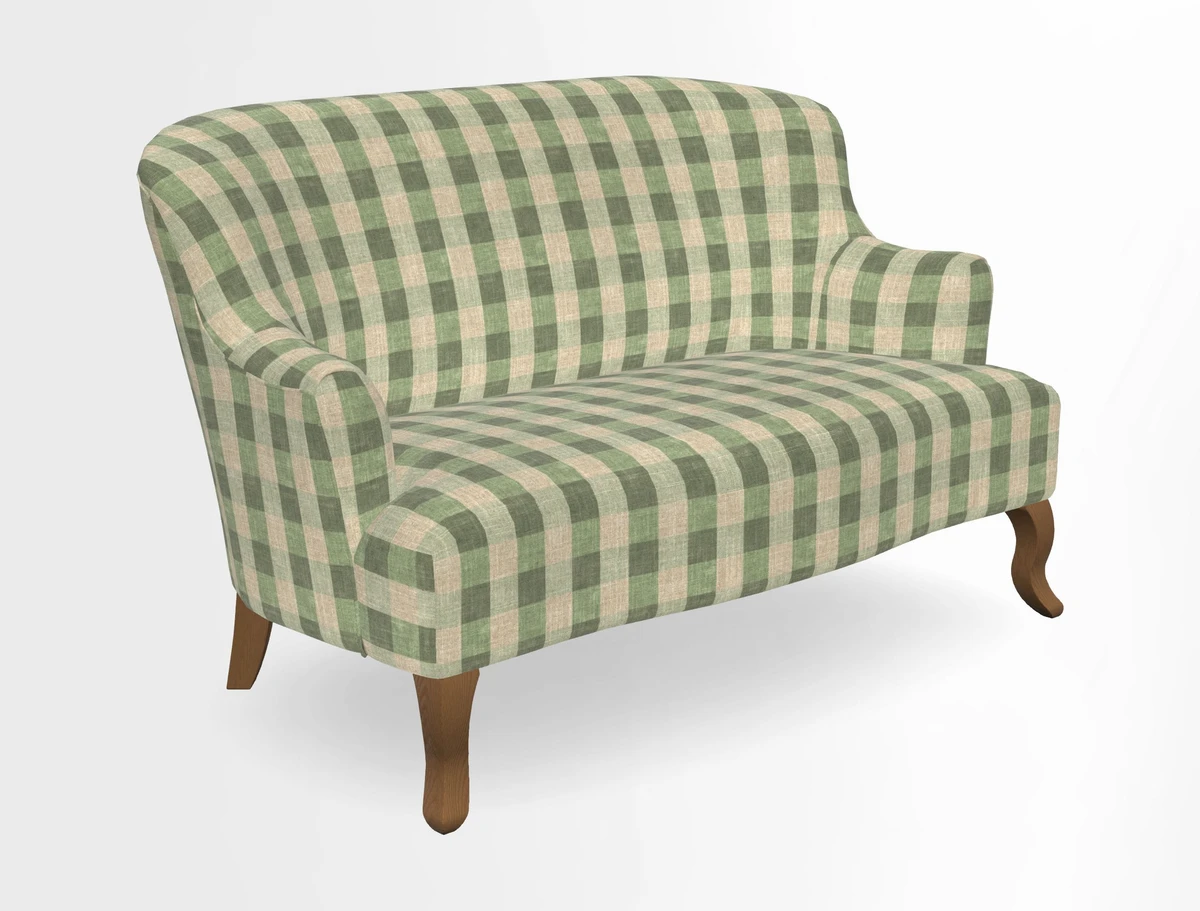 Grassington 3 Seater Sofa in RHS Botanicals on Velvet Ferns Toile Olive with scatter in Almost Plain Velvet Harvest