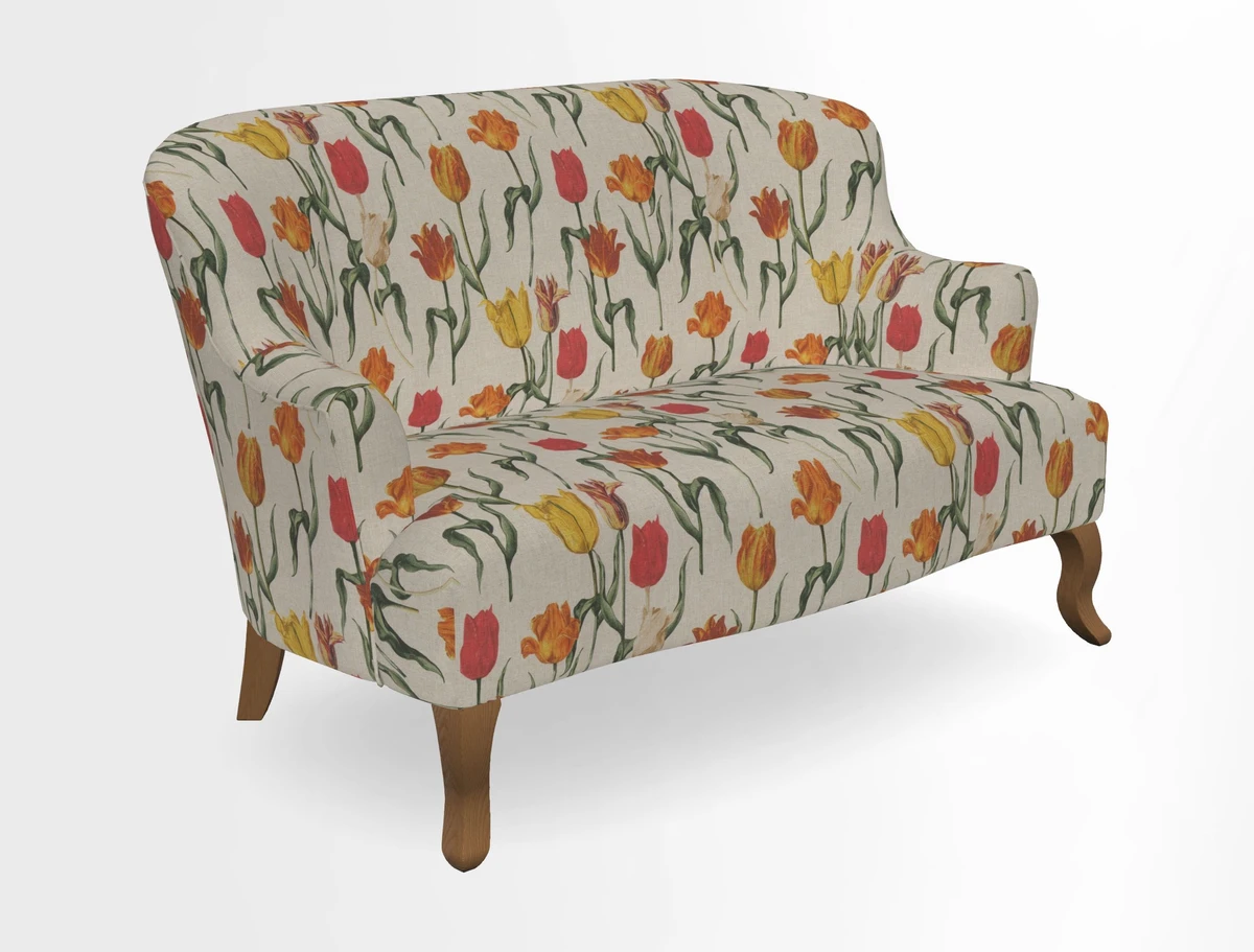 Grassington 3 Seater Sofa in RHS Botanicals on Velvet Ferns Toile Olive with scatter in Almost Plain Velvet Harvest