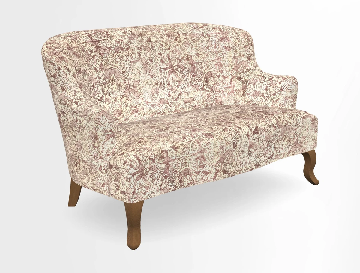Grassington 3 Seater Sofa in RHS Botanicals on Velvet Ferns Toile Olive with scatter in Almost Plain Velvet Harvest