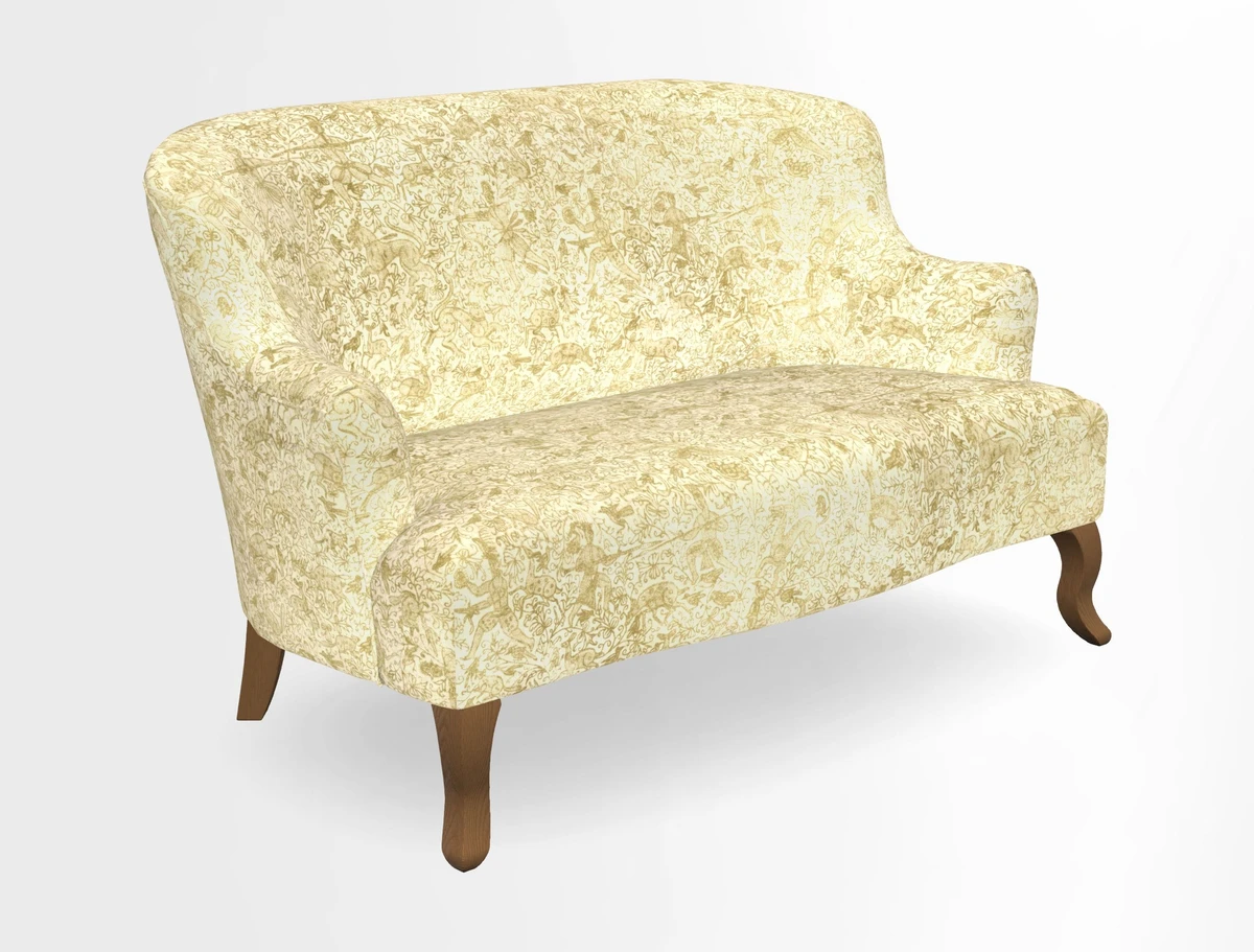 Grassington 3 Seater Sofa in RHS Botanicals on Velvet Ferns Toile Olive with scatter in Almost Plain Velvet Harvest