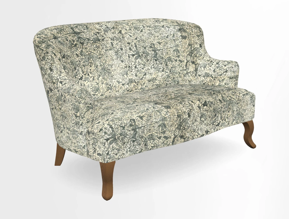 Grassington 3 Seater Sofa in RHS Botanicals on Velvet Ferns Toile Olive with scatter in Almost Plain Velvet Harvest