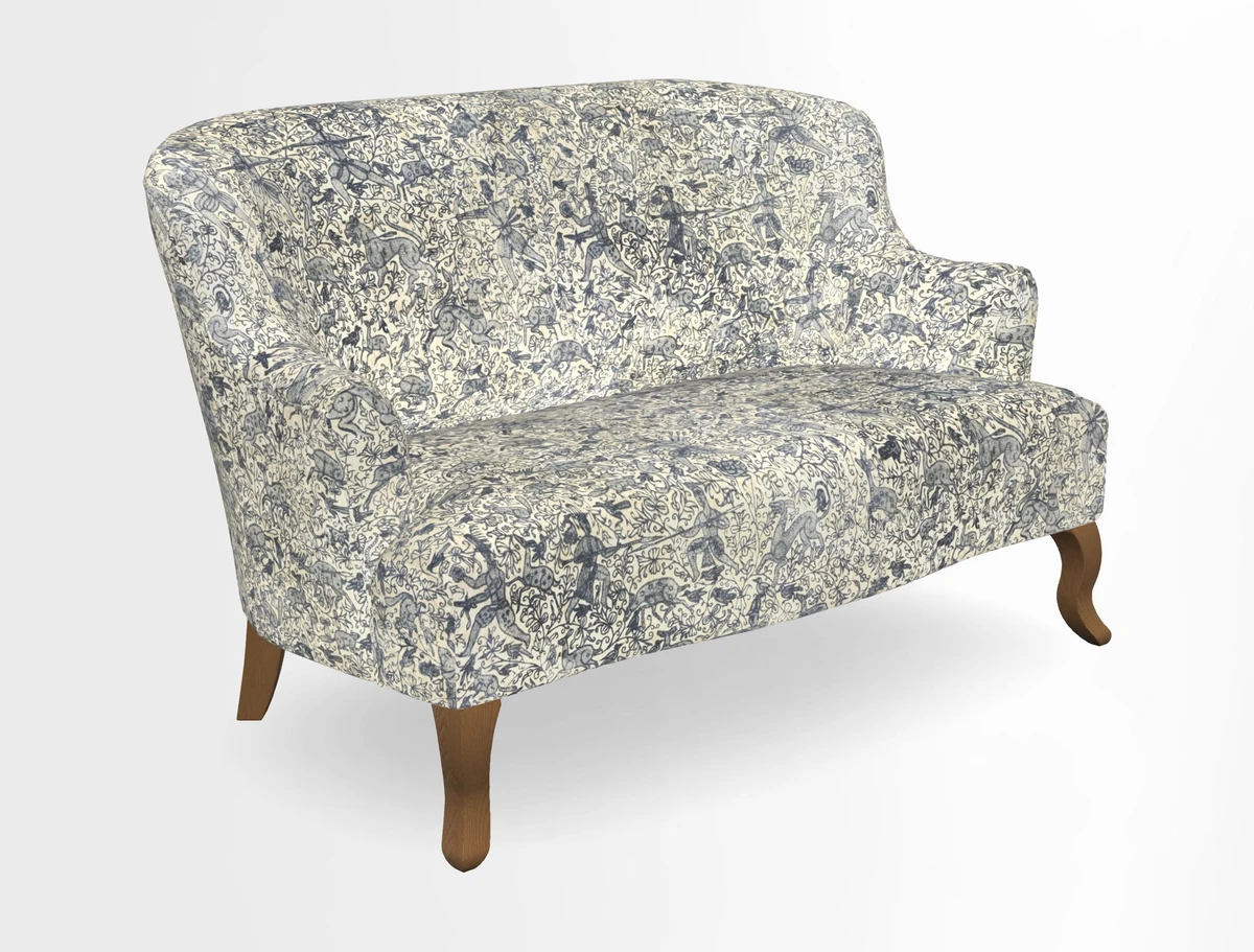 Grassington 3 Seater Sofa in RHS Botanicals on Velvet Ferns Toile Olive with scatter in Almost Plain Velvet Harvest